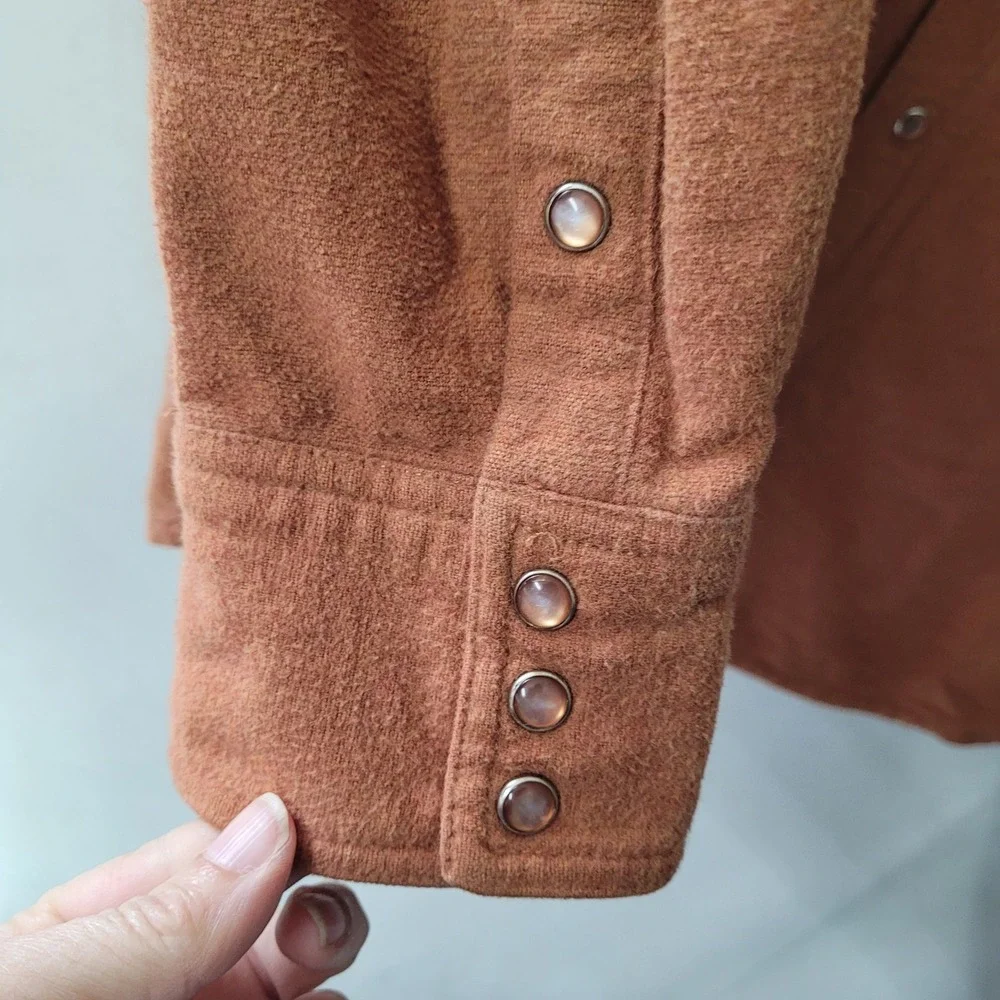 Work n Sport XL Western Flannel Shirt Mens Copper Brown Long Sleeve Snap Pockets